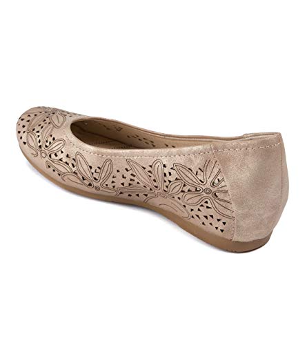 Baretraps Womens Gold Floral Hidden Heel Perforated Cushioned Mariah Round Toe Wedge Slip On Ballet Flats 9 W #TOP6
