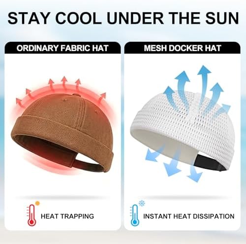 2 Pack Men's Breathable Brimless Hat, Summer Style Mesh Tang, Brimless Hats for Men, Ultra Cooling Skull Adjustable Hip-Hop Cap Docker Beanie (Black and White) - 4