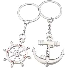 Couples Keyring - Best Friend Silver Cute Love Anchor and Wheel Keyrings Romantic Gift Marine Boat Chain - Nautical Sailing Themed Couple Pair Friendship Key Chain Pendants