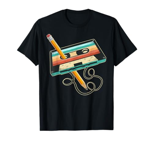 Cassette Tape with Pencil 80s 90s Music Vintage Party Retro T-Shirt