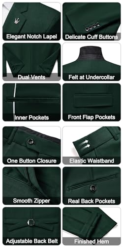 Image of MAGE MALE Mens Suits Slim Fit 3 Piece Tuxedo Suit One Button Solid Prom Wedding Party Blazer Vest Pants Set with Tie
