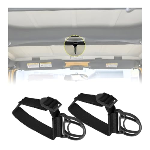 Sandfren 2PCS Car Roll Bar Coat Hanger Clothes Hook, Vehicle Fabric Auxiliary Hanging Buckle Kit, Automotive Interior Cage Hook Accessories, Compatible with Wrangler JL JT JLU (Black)