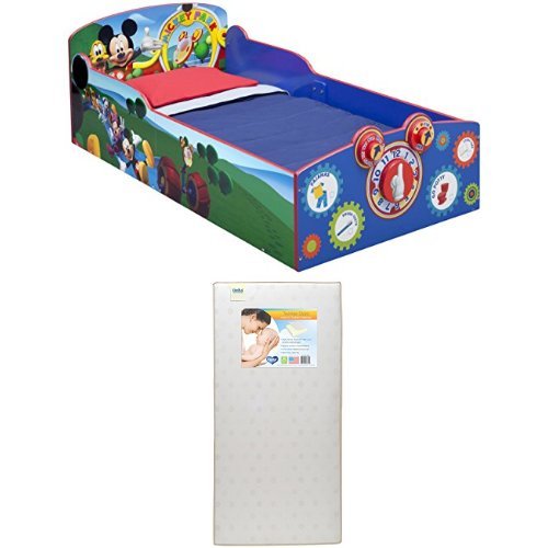 Delta Children Interactive Wood Toddler Bed, Disney Mickey Mouse With Twinkle Stars Crib & Toddler Mattress #TOP14