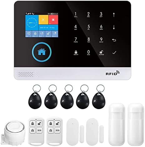 Splenssy WiFi GSM Home Alarm Security System, 2.4in LCD Wireless DIY Smart Home Burglar Security Alarm System 10 Piece Kit, Compatible with Alexa Google Home Voice Control