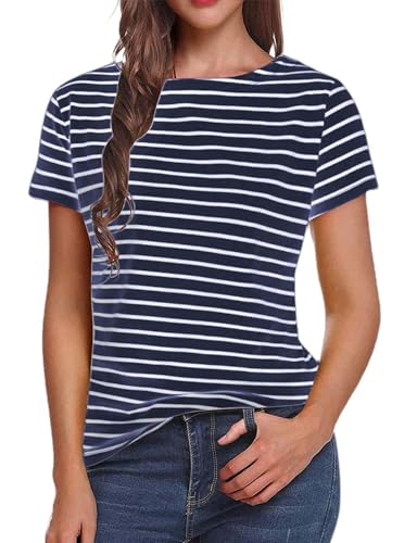 LilyCoco Women's Navy Striped Crewneck Tee