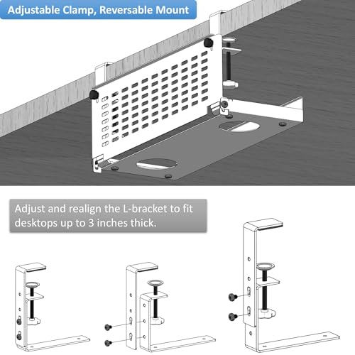 AEONS Universal Under Desk Cable Management Tray-Clamp Mount Hinged Swing Modesty Panel Organizer for Office Desks Easy Access Flip-Down position Power Strip Cord Storage No-Drill 25 lb Capacity White