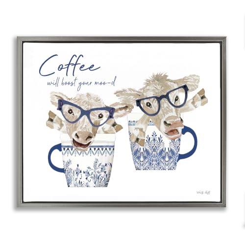 'Boost Your Moo-d Humorous Farmhouse Cow'| Floating Frame Canvas Art