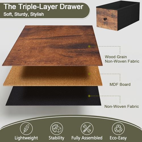 LOAKEKEL Narrow Nightstand with Charging Station, End Tables Living Room Set of 2, Skinny Side Table with Fabric Drawers, Small Sofa Table with LED Light for Bedroom, Brown, HETNDP02LBR by LOAKEKEL - Image 8