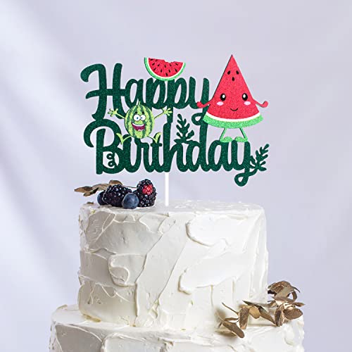 Watermelon Happy Birthday Cake Topper - Summer Fruit Party Green Glitter Watermelon Cake Topper Supplies - Watermelon Cake Topper 1St 2Nd 3Rd Birthday Decoration #TOP5