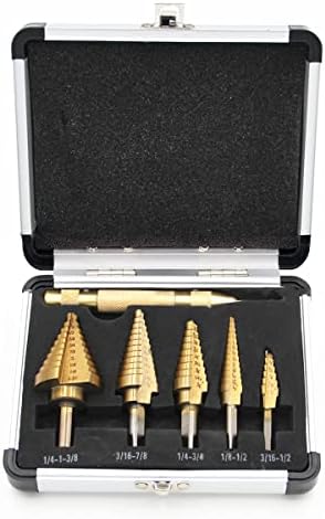 EDIONS 6 Pcs HSS Step Drill Bits Set & Automatic Center Punch, Titanium-Plated High Speed Steel Drill Bits Set with Aluminum Case, Multiple Hole Stepped Up Bits Kit for Plastic, Wood, Metal