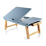 Francois et Mimi Bamboo Multi-Position Adjustable Serving Bed Tray with Drawer (Bamboo 22", Slate Bl