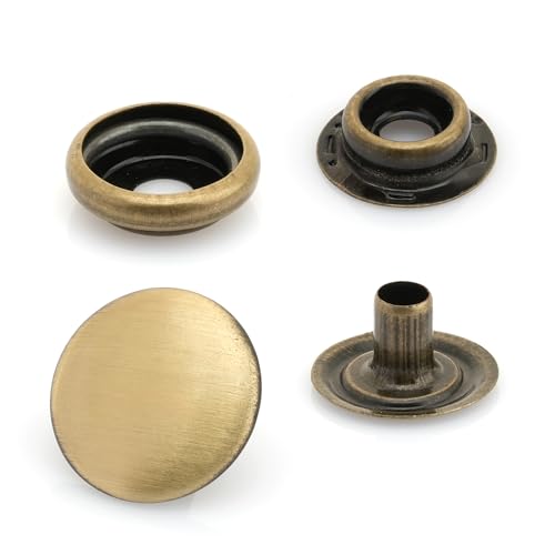 CRAFTMEMORE Snap Fasteners Color Plated Solid Brass Snaps Heavy Duty Press Stud Poppers Ring-Socket Button #201 VT47 Pack of 10 (15 mm, Brushed Brass)