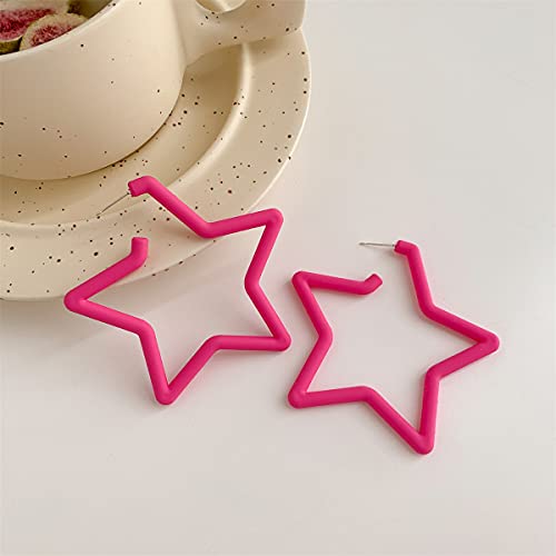 Star Hoop Earings 80S Classic Big Hoop Earrings Retro Neon Geometric Earrings Fluorescence Party Accessories For Women Girls-Star Pink #TOP1