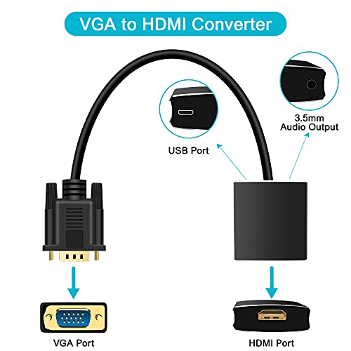 Vga To Hdmi Adapter With Audio, Pc Vga Source Output To Tv/Monitor With Hdmi Connector, Giveet 1080P Male Vga To Female Hdmi Converter For Computer, Desktop, Laptop, Pc, Monitor, Projector, Hdtv #TOP5