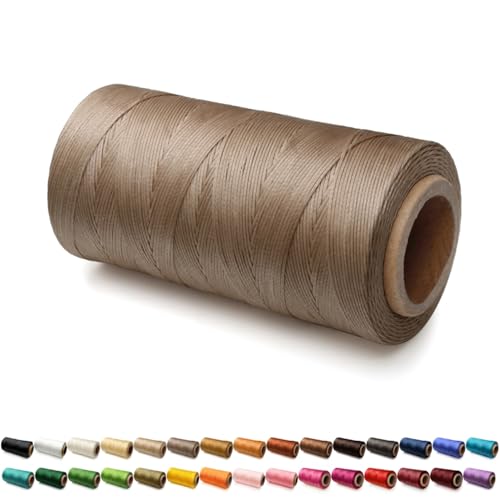 Flat Waxed Thread for Leather Sewing String Polyester Cord Stitching Bookbinding DIY Weave Craft (1.2mm 300D, Grayish Brown)