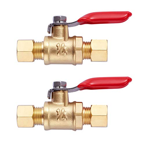 Litorange 2 Pack Lead-Free Brass Mini Ball Valve Shut Off Switch, 1/4 inch Compression by 1/4 Compression Fitting