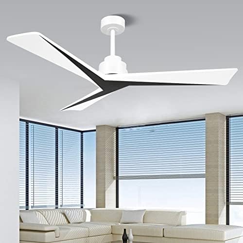 Wofifly 52" Wood Ceiling Fan No Light, Outdoor Indoor Ceiling Fans Without Light, Modern Black and White Ceiling Fans with Remote, Quiet DC Motor 6 Speeds 8H Timer for Farmhouse Patio Yard