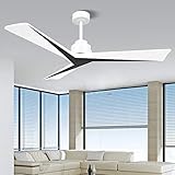 Wofifly 52" Wood Ceiling Fan No Light, Outdoor Indoor Ceiling Fans Without Light, Modern Black and W