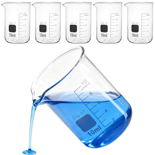 5 Pièces Mini Bécher en Verre Borosilicate 10ml Verre Doseur Transparent Gradué avec Bec pour Mesure Liquides Cuisine et Laboratoire