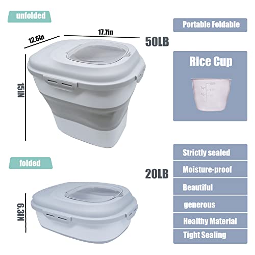 Dog Food Storage Container With Lids,50Lb Airtight Collapsible Pet Cat Storage Bin With Locking Lids Wheels Hand Scoop,Foldable Food Storage Container For Pet Food Cereal Flour Rice,Light Gray #TOP1
