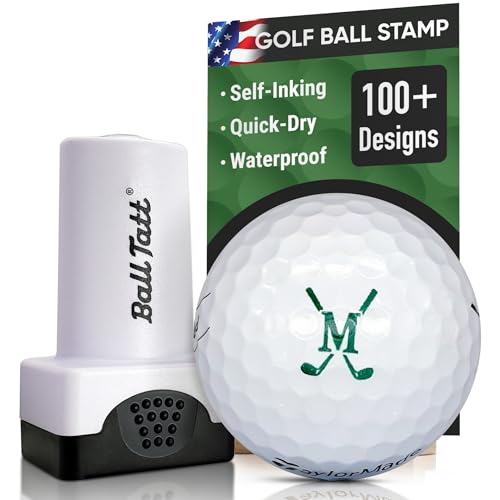 Ball Tatt - Golf Ball Stamp Personalized Monogram Initial M Self-Inking Marker Quick Dry Permanent Ink Reusable Golf Ball Marker to Identify Balls Ideal Golfer Gift