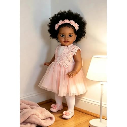 Zero Pam Reborn Baby Dolls Girls 26 Inch Large Size Black Baby Dolls, African American Reborn Toddler Doll with Natural Hair, Like Real Babies for Girl Boy Toys (Farmhouse)
