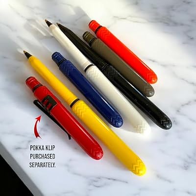 Pokka Flat Dark Earth Pen 8-Pack with 12-Pack ink refills - USA Made Pocket Pen with refillscompact, affordable, lightweight, EDC black ink ballpoint penwaterproof, floatscarries small, writes big