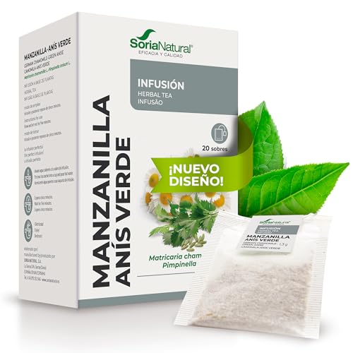 Soria Natural Manzanilla con Anís Infusión – Favorece la Digestión – Infusión Manzanilla y Anís (Pimpinella Anisum y Matricaria Chamomilla) – Alivio de Gases - 100% Natural - Caja con 20 Bolsas Filtro