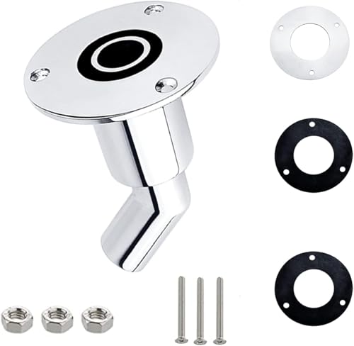 Thru Hull Exhaust Skin Fitting, 24mm Diesel Heater Exhaust Tube Pipe Socket Hardware, 316 Stainless Steel Fitting Diesel Parking Boat Marine Car Truck Heaters, with Bolts and Nuts Angled