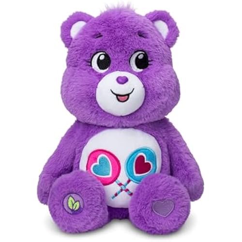 Care Bears 14" Share Bear Plushie - Medium Size - Purple Plush for Ages 4+ – Perfect Stuffed Animal Holiday, Birthday Gift, Super Soft and Cuddly – Good For Girls and Boys, Employees, Collectors