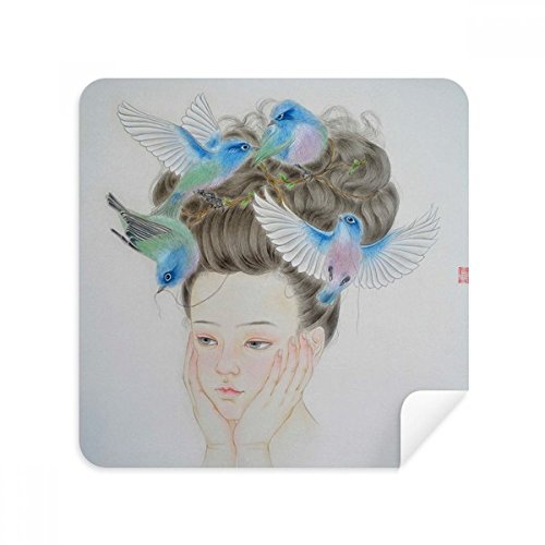 Chiffon en suède oiseau bleu de peinture chinoise pour verres