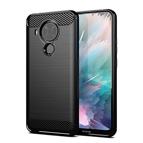 SCL Funda para Nokia 5.4 Case Nokia 5.4 Case [Negro], Efecto Fibra de Carbono, Gel Grip Cover [Antiarañazos] [Anticolisión] Compatible con Nokia 5.4