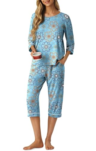 Image of PrinStory Womens Pajama Sets Capri Pjs Soft Lounge Sets XS-4XL