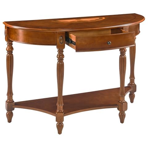 Entry Console Table With Drawer, Semi-Circle Wood Sofa Table with Storage Shelf, Solid Wood Half-moon Accent Table for Hallway, Living Room, Blank Wall 45.3"L x 17.7"D x 30"H Beeswax SFZ1533MG Cover