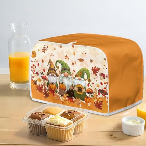 Image of 2 Slice Toaster Dust Cover with Top Hook, Kitchen Small Appliance Bread Toaster Oven Dustproof Cover, Thanksgiving Day Gnome Maple Leaf