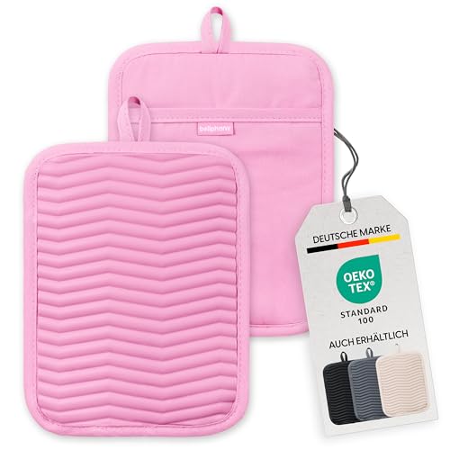 Bellphany 2er Set rutschfeste Silikon Topflappen - Topfhalter zum Kochen & Backen, hitzebeständig bis 250°C, Rosa