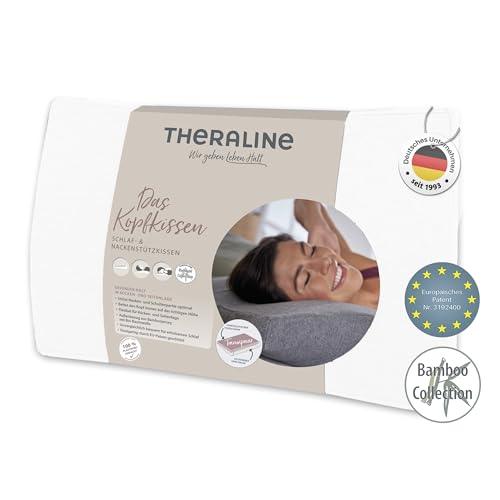 Theraline Kopfkissen | Ergonomisches Memory Foam Kissen mit Perlen | Nackenstützkissen für Seitenschläfer & Rückenschläfer | inklusive Bezug aus Bambusjersey ca. 50x30 cm | Wolkenweiß
