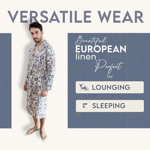Men’s Lounge Robe & Shorts Set - Gabriel Linen Printed Almondine - Crafted in Europe3