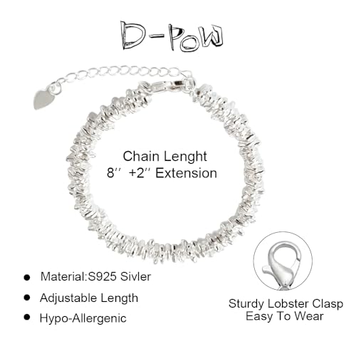 D-POW Fragment Silver Bracelet, Dainty Small Slim Simple Chain Sparkling Bracelet for Women，Heavy Craft Design, 925 Sterling Silver Jewelry4