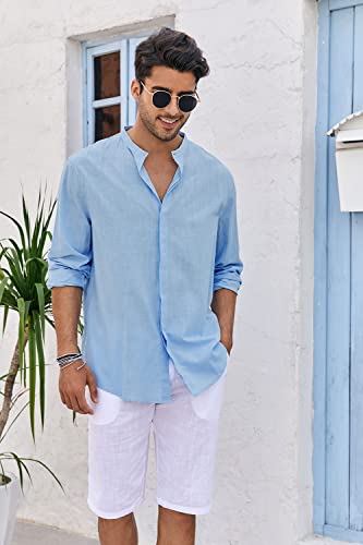 Makkrom Mens Long Sleeve Shirts Linen Button Down Beach Yoga Casual Summer Shirts #TOP1