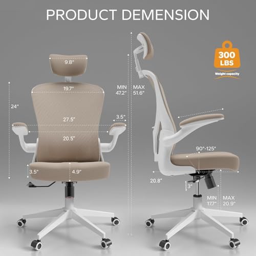 Ergonomic Office Chair with Adjustable Flip-Up Armrests & Lumbar Support - Thickened Cushion Desk Chair with Wheels, Comfy Home Office Computer Chair — view 2