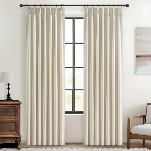 Image of Room Darkening Cream Linen Curtains 90 Inches Long for Living Room, Neutral Pinch Pleated Blackout Heavy Curtain Insulated Privacy for Bedroom 2 Panels Set Floor to Ceiling Window Drapes 40 inchW x 90 inchL