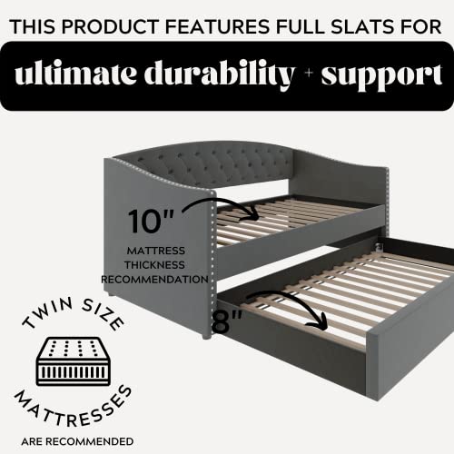 Dg Casa Suva Traditional Upholstered Daybed With Trundle Platform Bed Frame With Diamond Button Tufting Nailhead Trim And Full Wooden Slats, Box Spring Not Required - Twin Size Day Bed In Gray Fabric #TOP7
