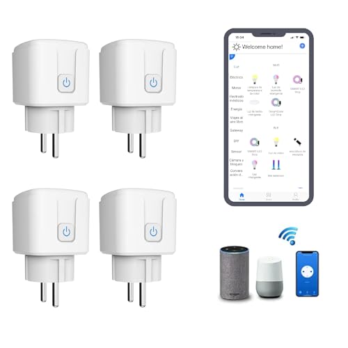 SIXWGH Enchufe Inteligente WiFi, 16A 3680W, Compatible con Alexa y Google Home, Control Remoto y Temporizador, Monitor de Energía