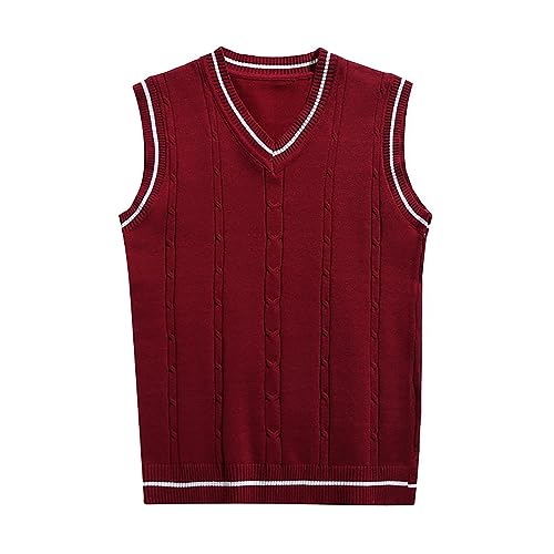 Generic - 2025 Pull sans manches pour homme avec bordure rayée et col en V Grand trench pour homme, bordeaux, M
