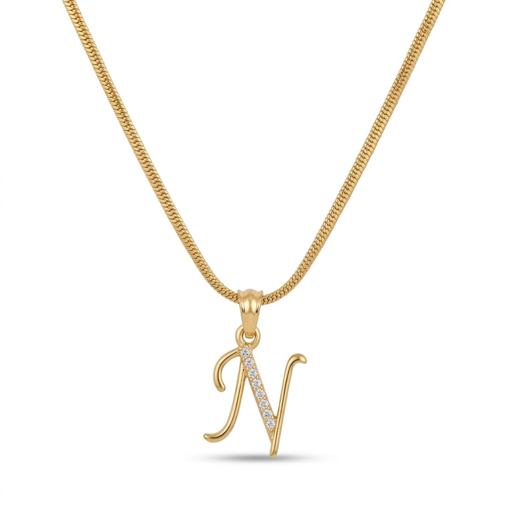 Initial Alphabet Letter Pendant American Diamonds gold plated Stylish Pendent Locket set For girls and women-image-33