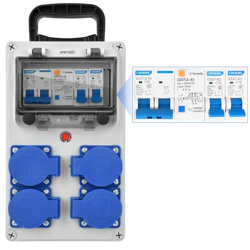 Vothen Distribuidor de corrente de parede 230 V: Distribuidor de parede 16 A, IP67 distribuidor de corrente elétrica com disjuntor, distribuidor de energia consumida para oficinas e fábricas