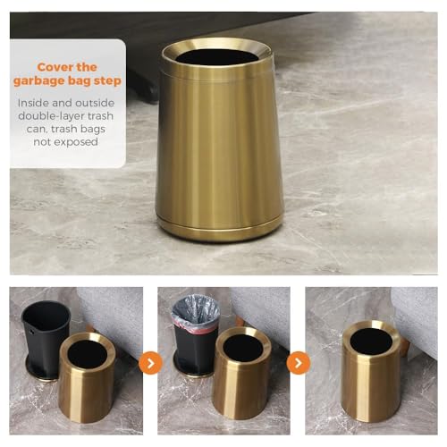 Caneca de basura baño oro cepillado 8L abierta ovalada miniatura 6