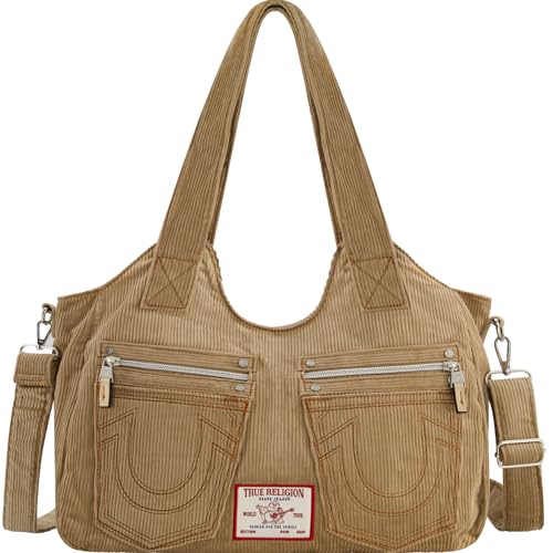 True Religion Women's Satchel Bag, Corduroy Crossbody Purse Handbag with Adjustable Shoulder Strap