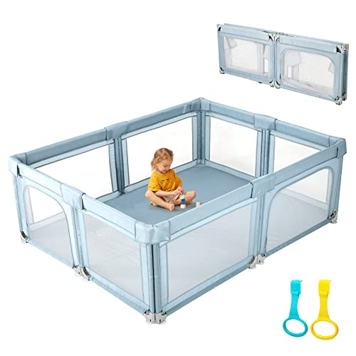 Image of Baby Playpen,Foldable Playpen for Babies and Toddlers,Baby Play Pen with Zipper Door,Baby Play Yards Center,79"x59"Baby Fence(Light Blue)